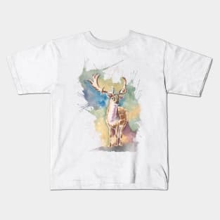 Deer Watercolor with great background multicolor Kids T-Shirt